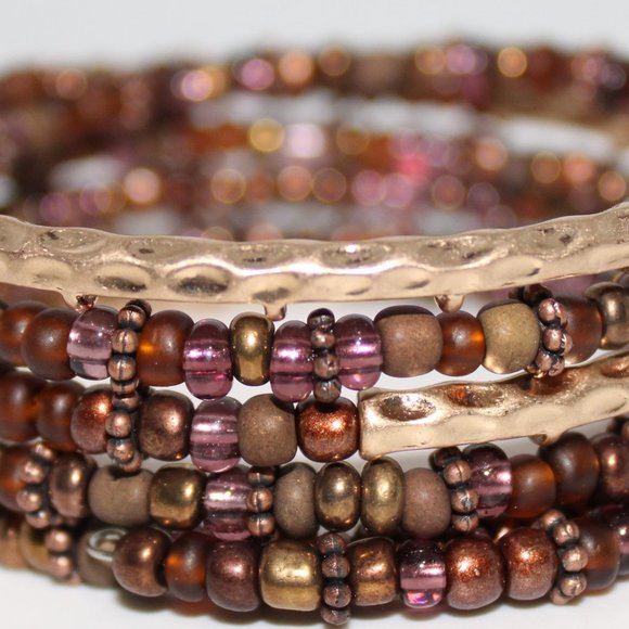 Multi Brown & Gold Tone Memory/Wrap Bracelet - Picture 1 of 4